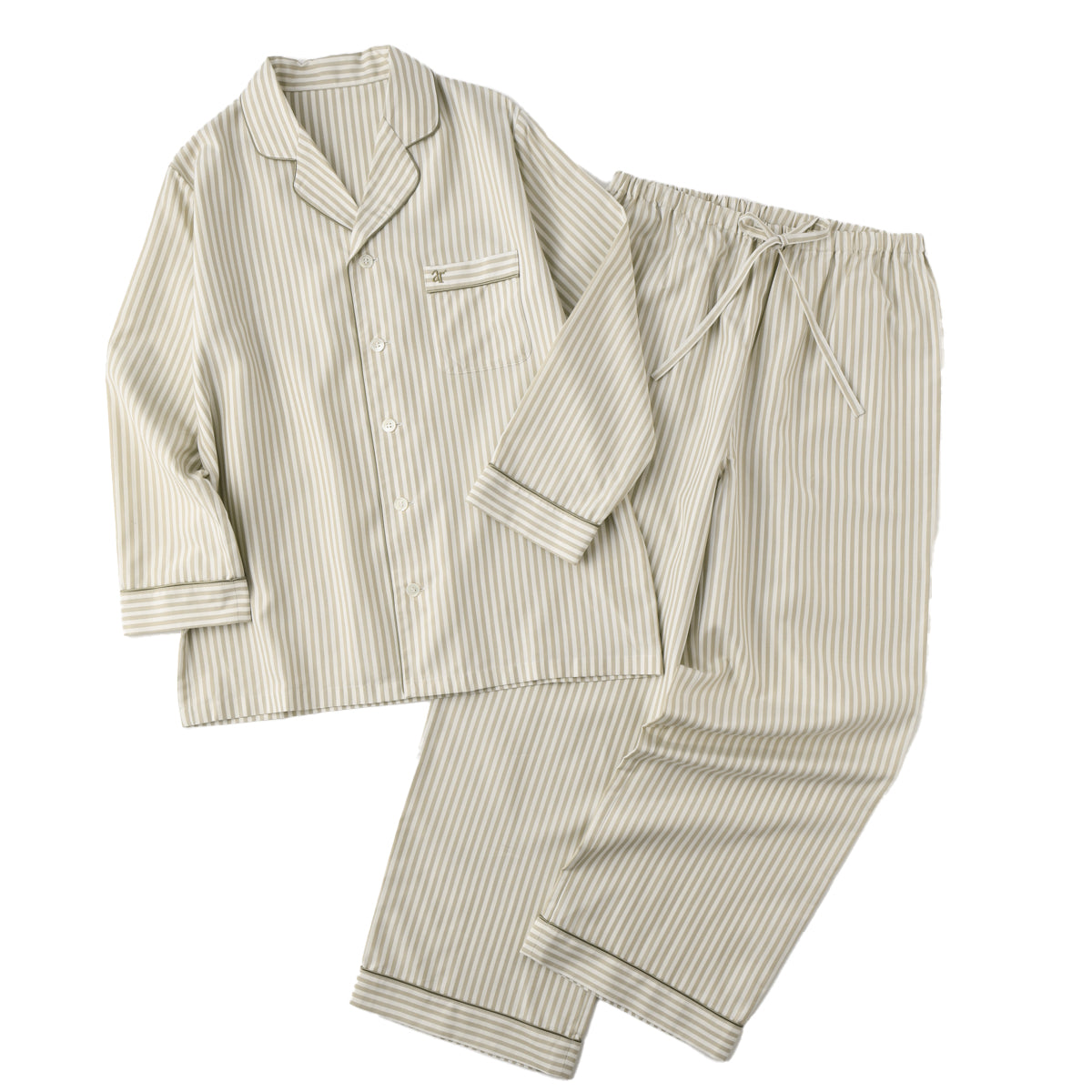Silk Striped Pajama Set (beige)